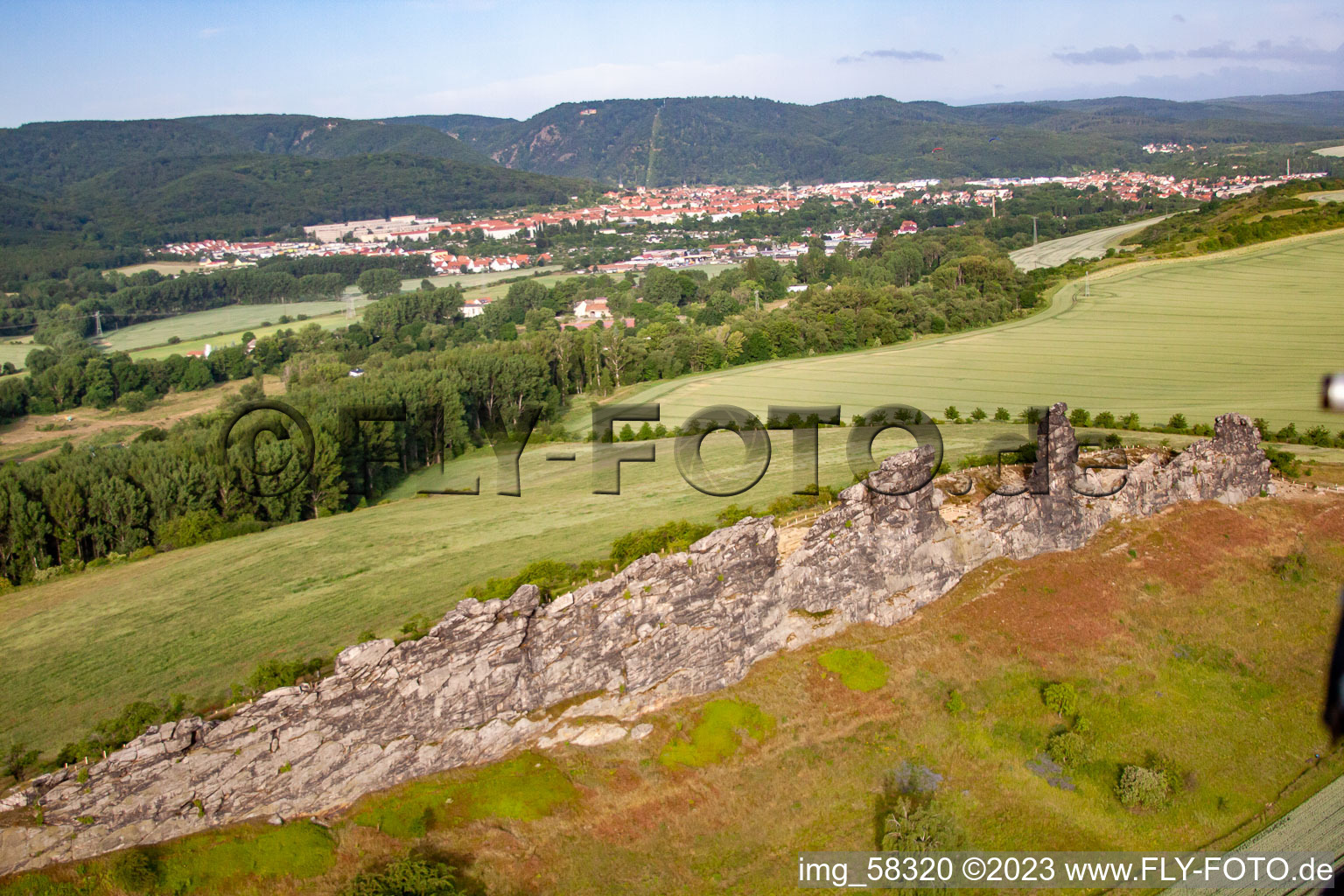 Aerial photograpy of Felwall counterstones at Weddersleben in the district Weddersleben in Thale in the state Saxony-Anhalt, Germany