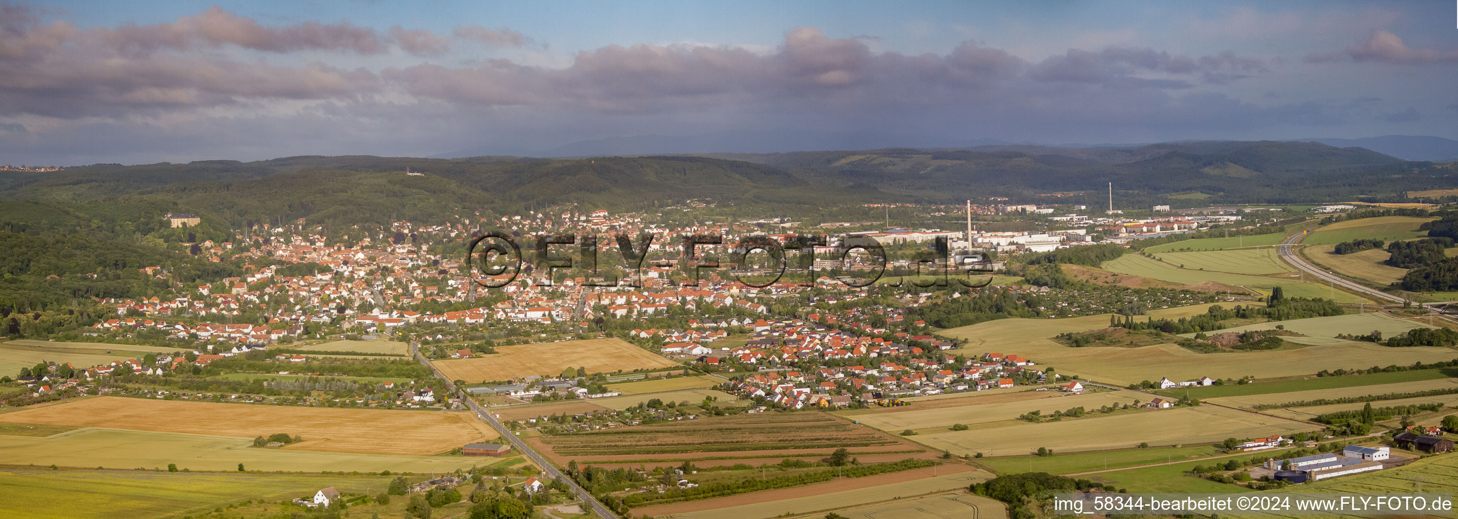 Aerial view of Town View of the streets and houses of the residential areas in the district Altenbrak in Blankenburg (Harz) in the state Saxony-Anhalt
