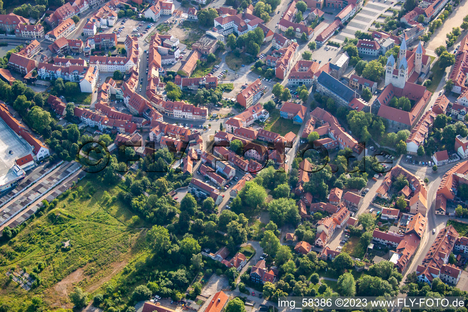 Aerial view of Church of Our Lady in Halberstadt in the state Saxony-Anhalt, Germany