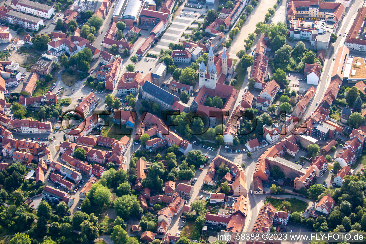 Aerial photograpy of Church of Our Lady in Halberstadt in the state Saxony-Anhalt, Germany