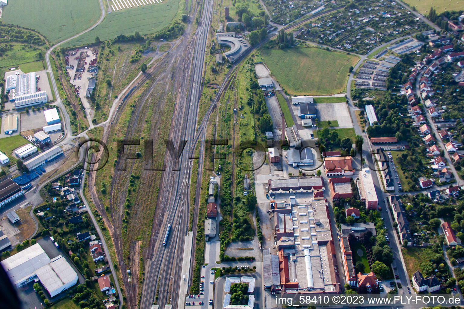 Train tracks in Halberstadt in the state Saxony-Anhalt, Germany