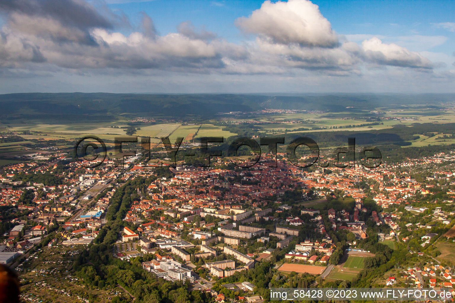 Aerial view of From the northeast in Quedlinburg in the state Saxony-Anhalt, Germany