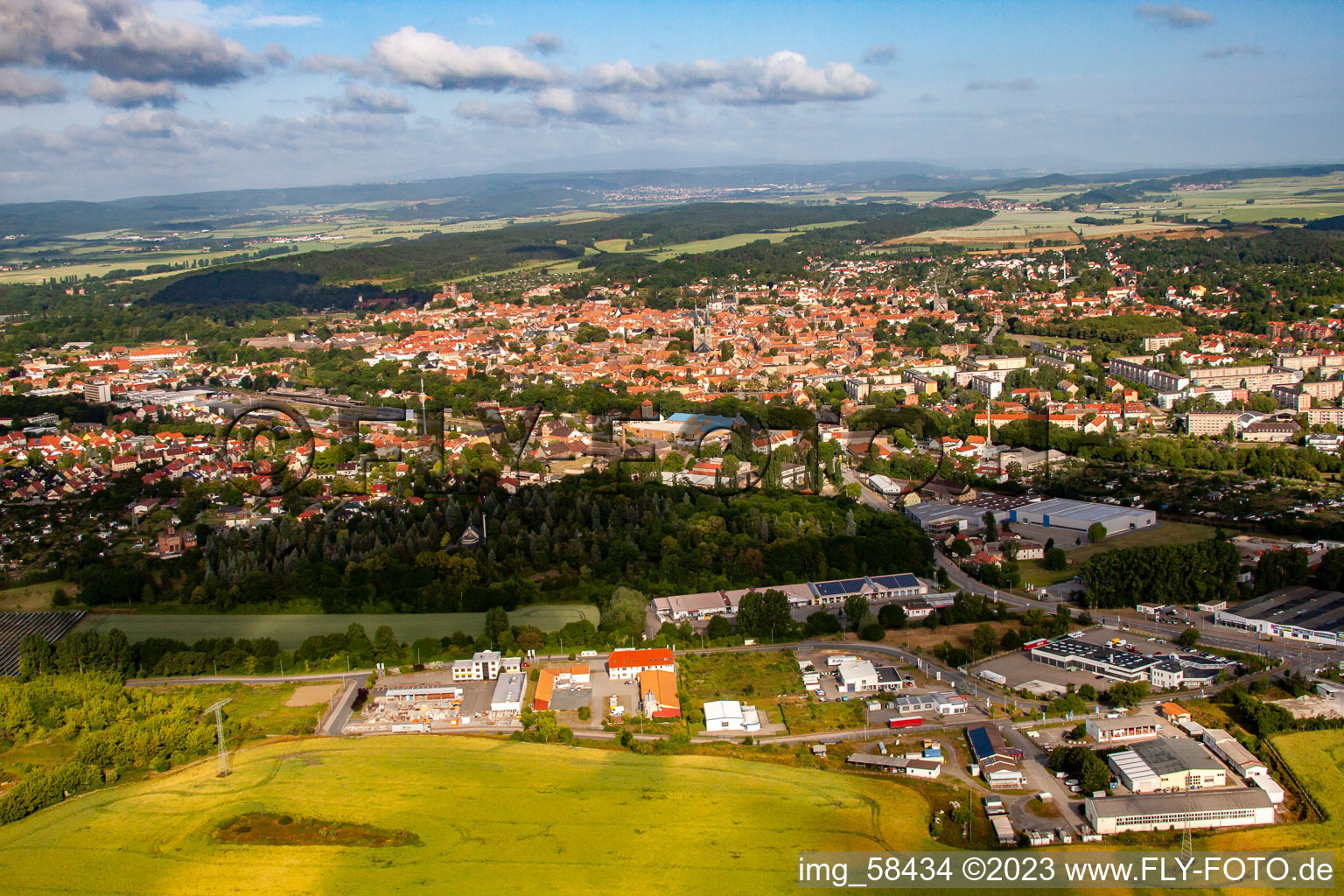 Aerial view of From the southeast in Quedlinburg in the state Saxony-Anhalt, Germany