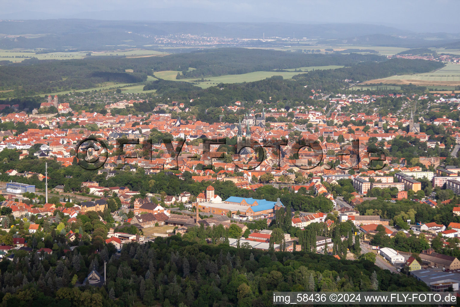 Aerial photograpy of City view of the city area of in Quedlinburg in the state Saxony-Anhalt, Germany