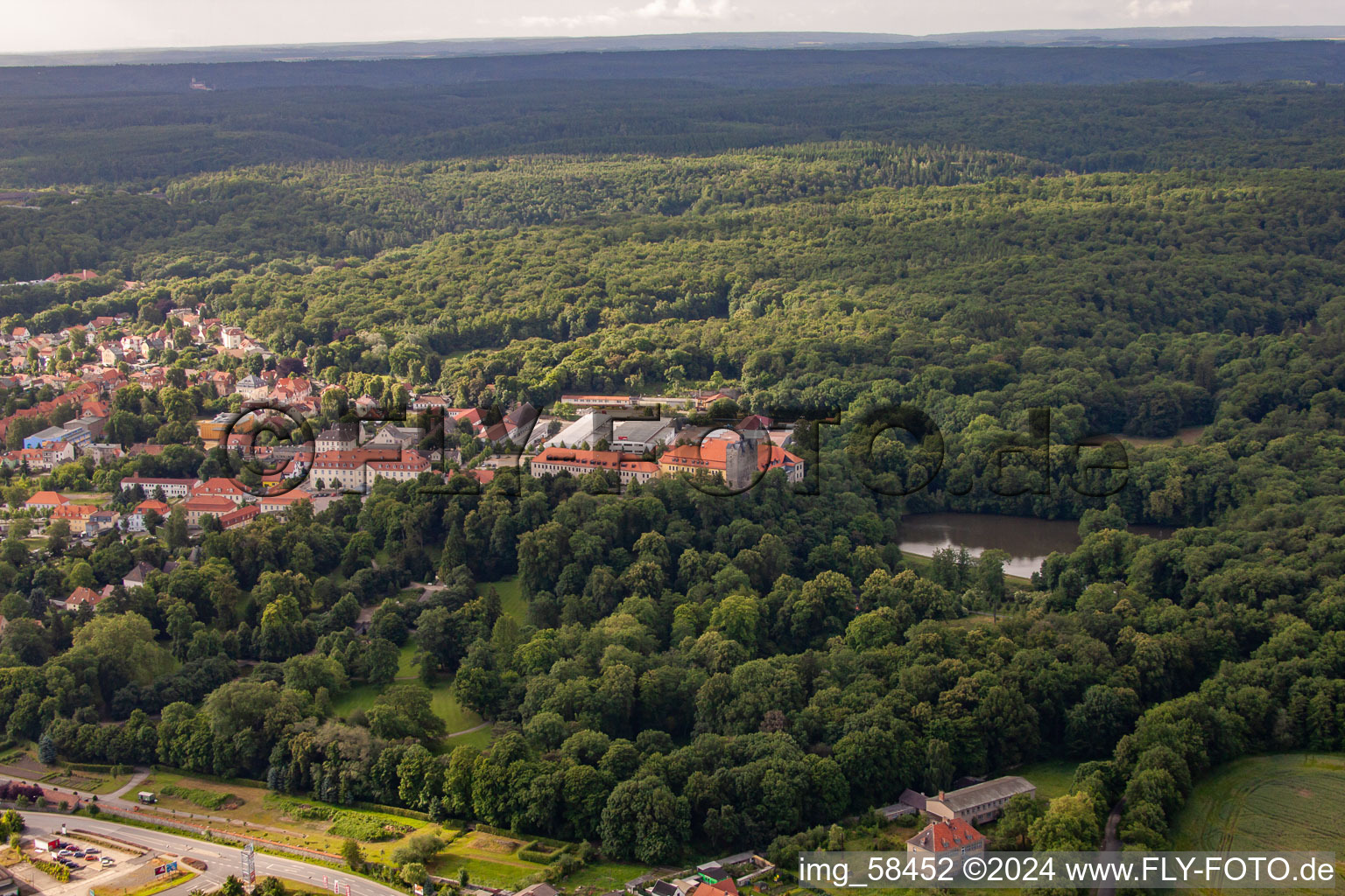 Castle and castle park with castle pond Ballenstedt from the north in Ballenstedt in the state Saxony-Anhalt, Germany