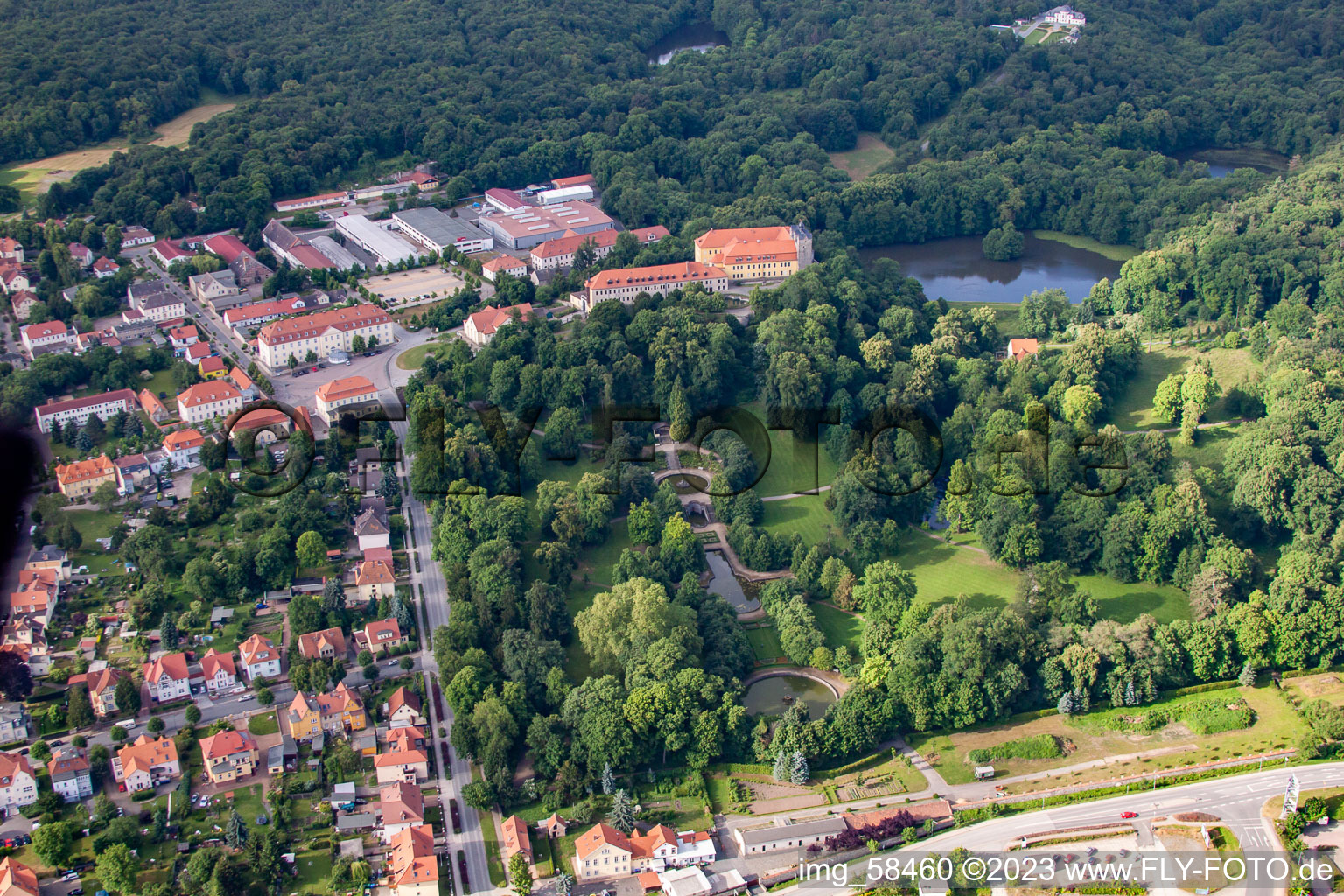 Aerial view of Castle and park in Ballenstedt in the state Saxony-Anhalt, Germany