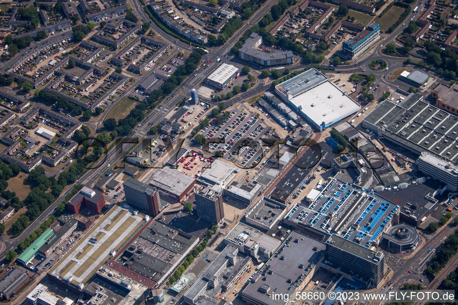 Aerial view of Basildon in the state England, Great Britain