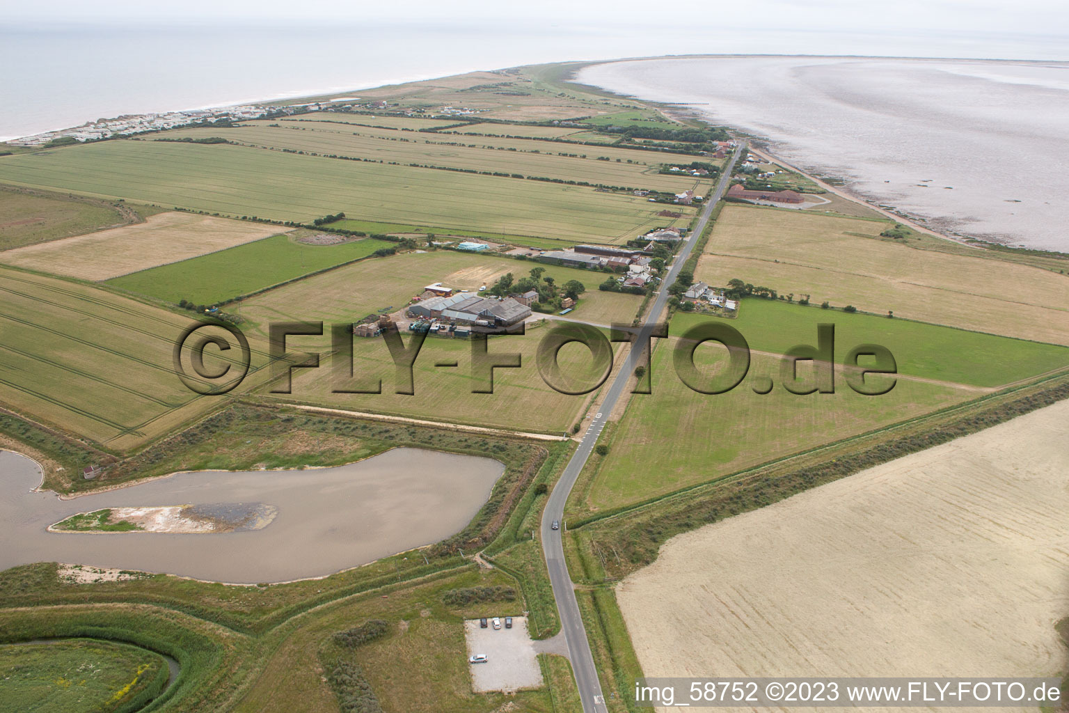 Aerial view of Kilnsea in the state England, Great Britain