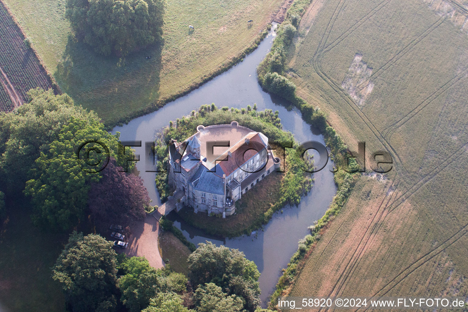 Building and castle park systems of water castle von Tilques in Tilques in Hauts-de-France, France