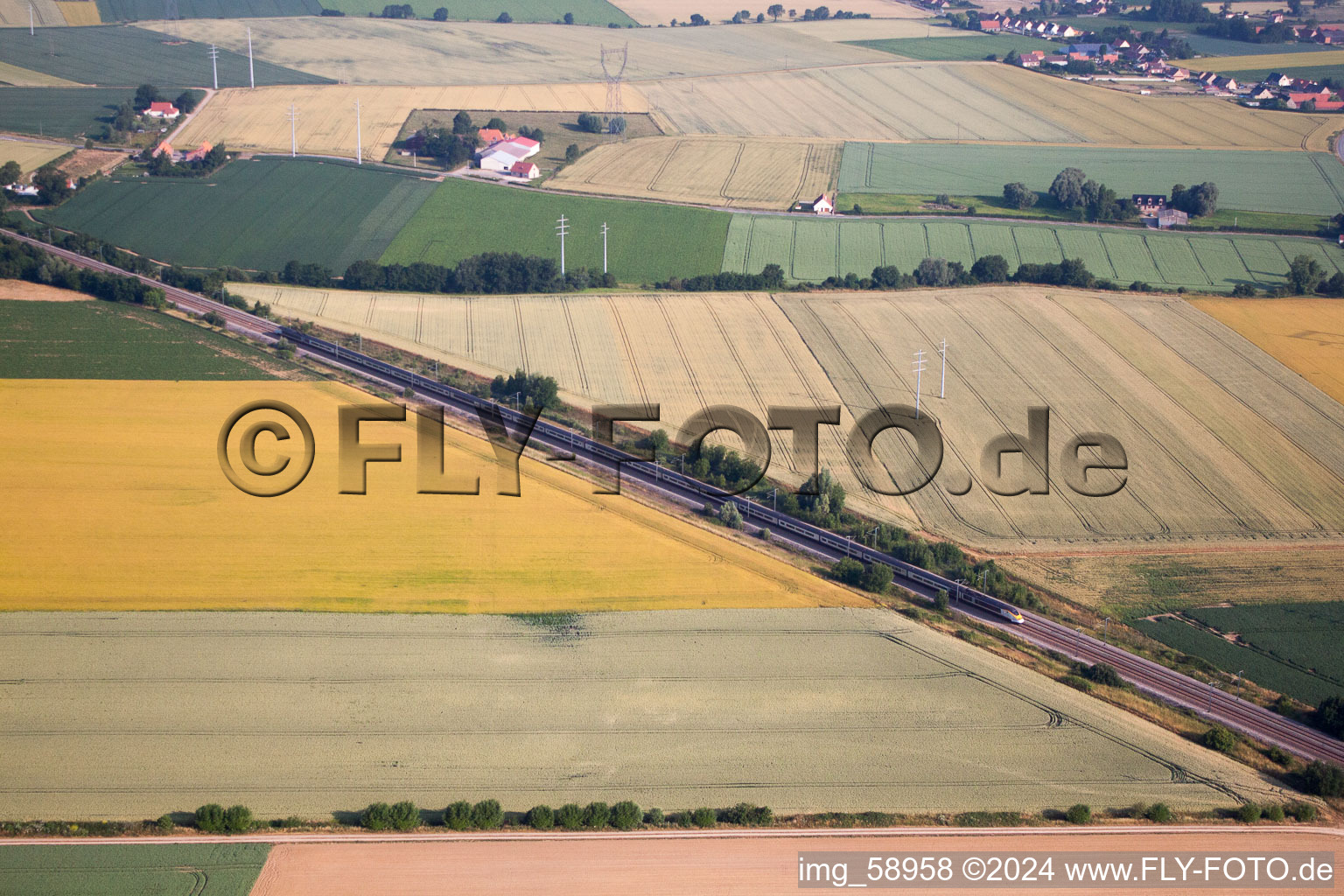 Aerial view of Eurostar at Wulverdinghe in Millam in the state North, France