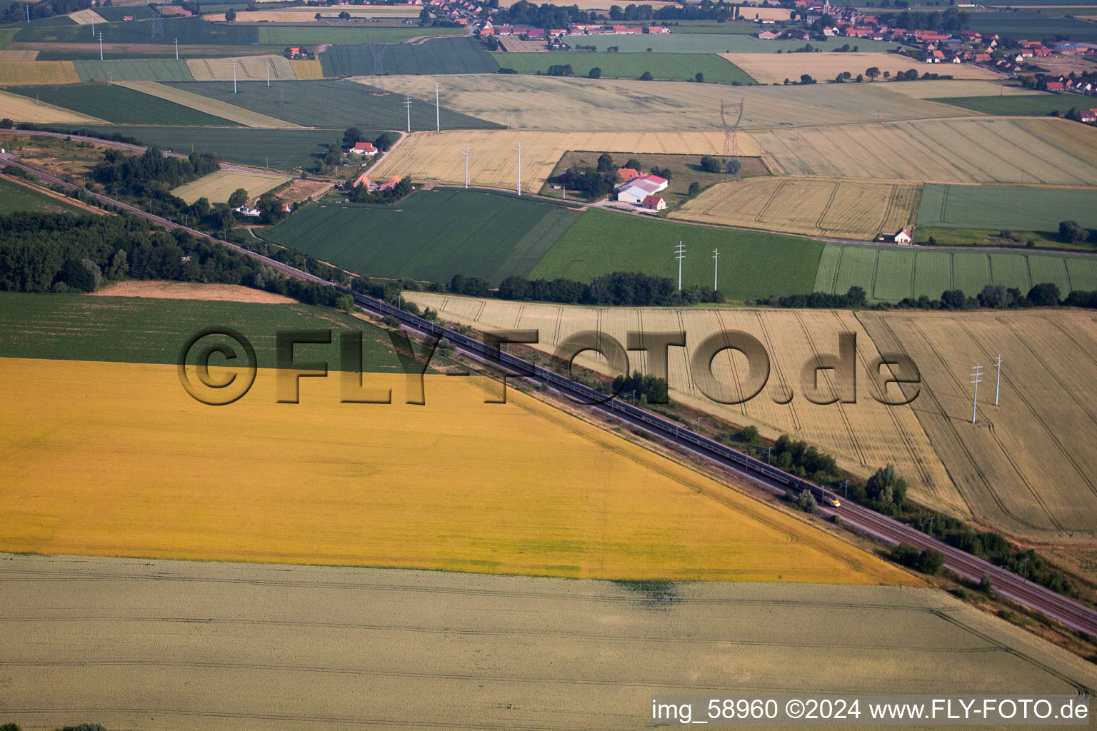 Oblique view of Eurostar at Wulverdinghe in Millam in the state North, France