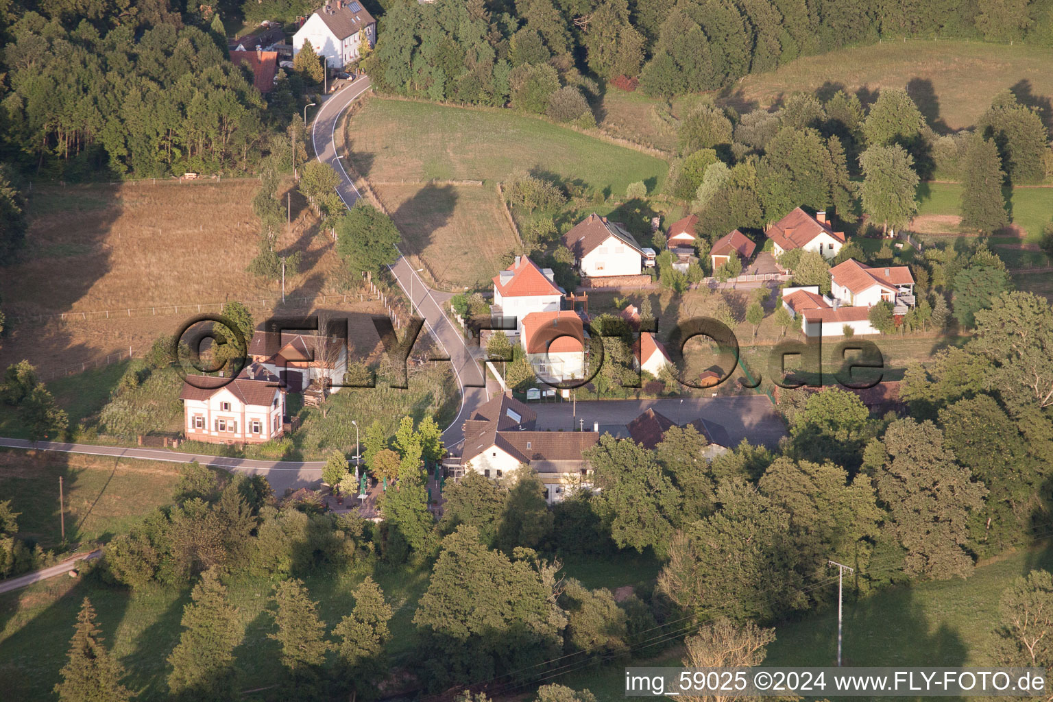 Bienwaldmühle in the state Rhineland-Palatinate, Germany seen from above