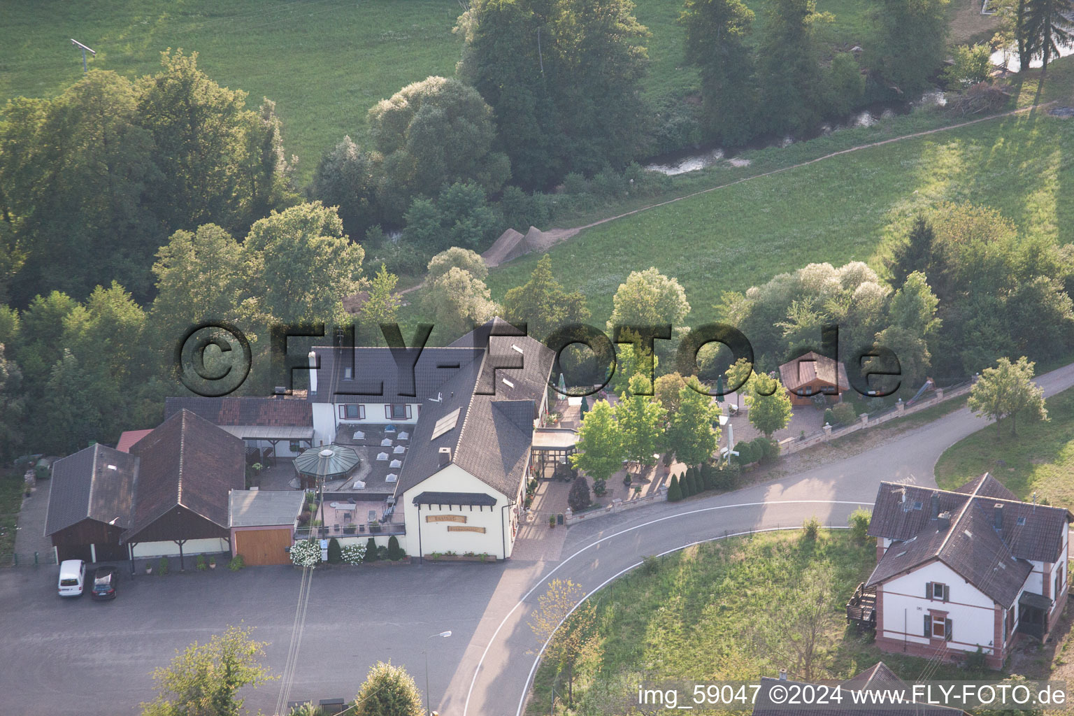 Bienwaldmühle in the state Rhineland-Palatinate, Germany from above