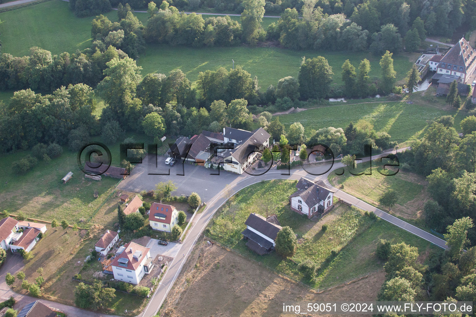 Bienwaldmühle in the state Rhineland-Palatinate, Germany from the plane