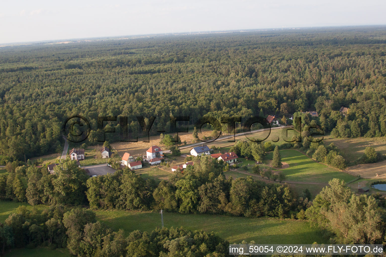 Drone recording of Bienwaldmühle in the state Rhineland-Palatinate, Germany