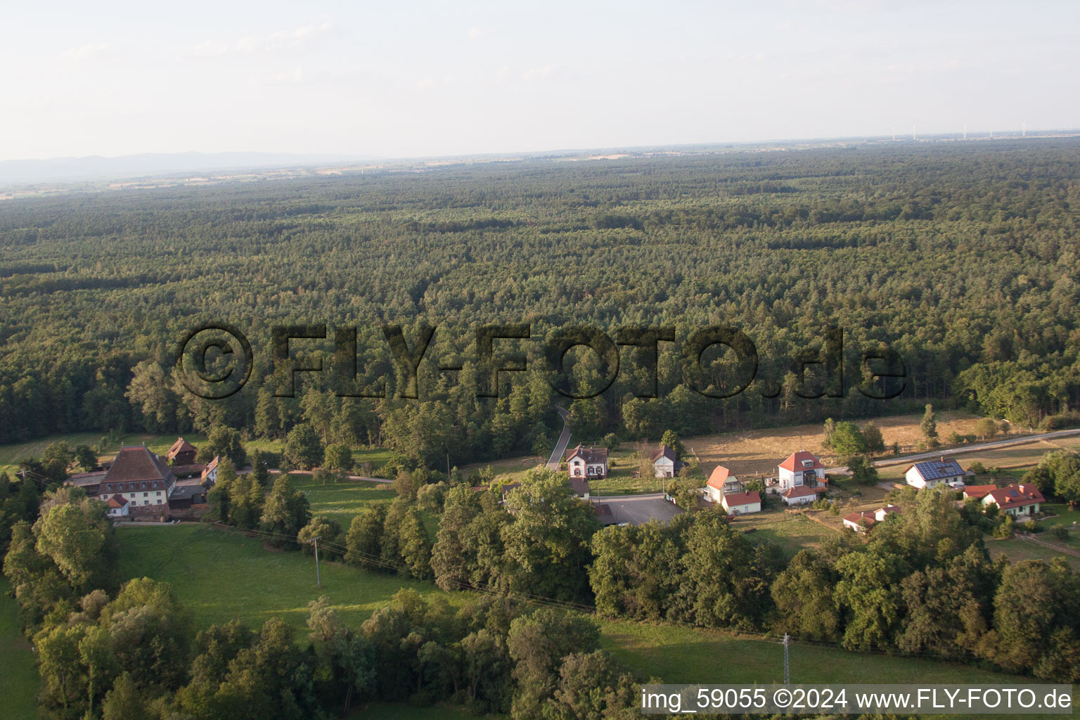 Drone image of Bienwaldmühle in the state Rhineland-Palatinate, Germany