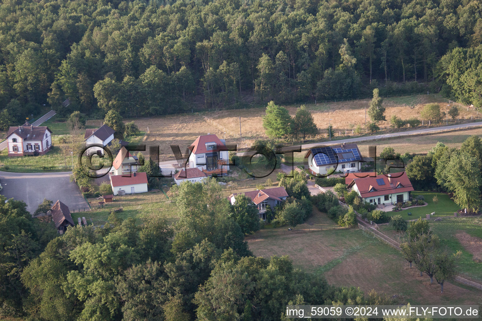 Bienwaldmühle in the state Rhineland-Palatinate, Germany from a drone