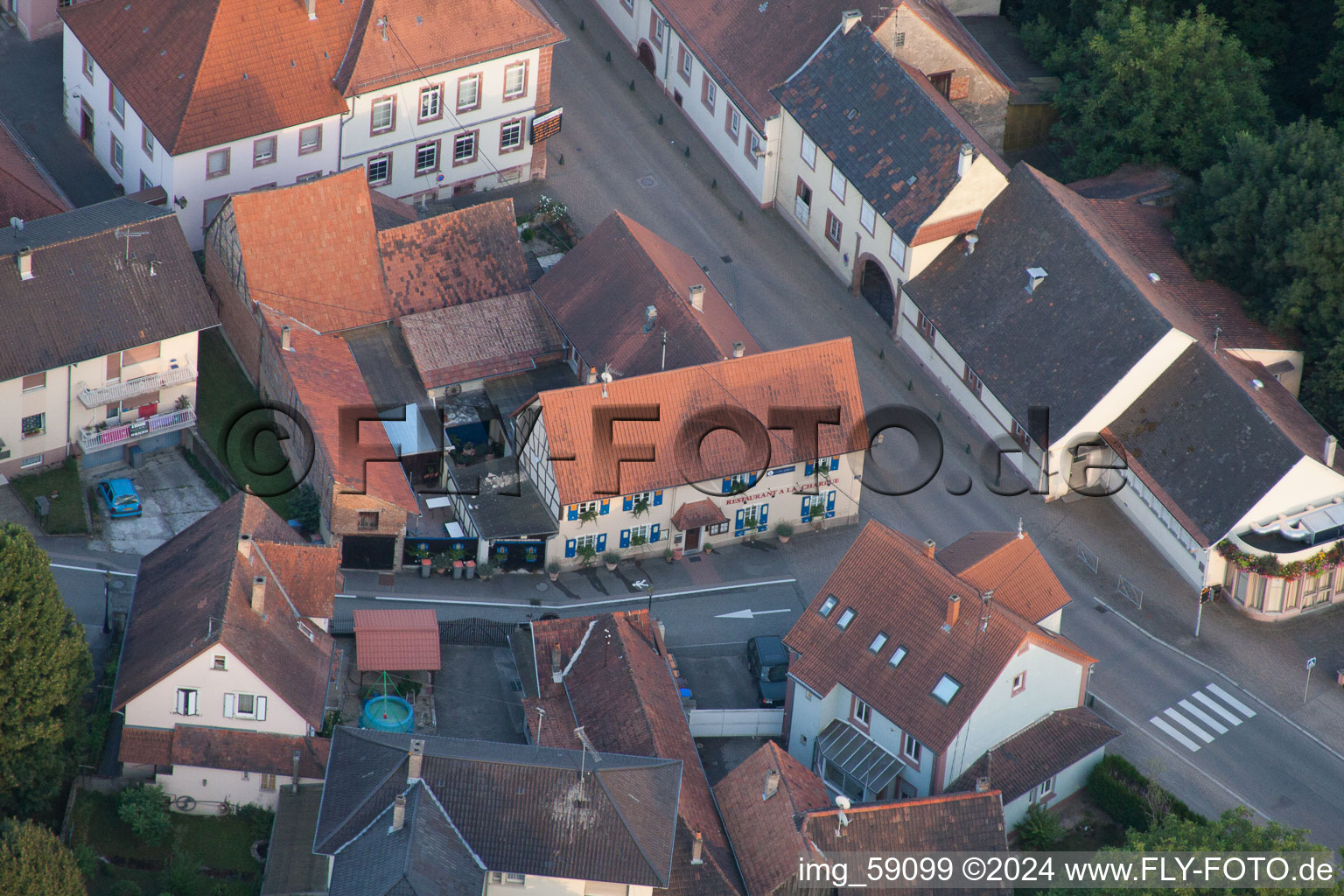 Aerial view of Restaurant a la Charrue (Gilbert) in Lauterbourg in the state Bas-Rhin, France