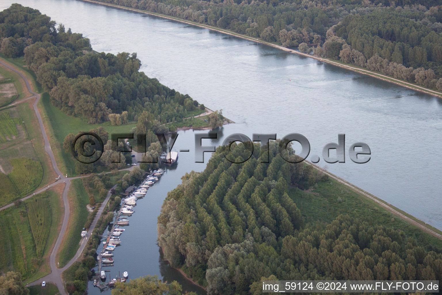 Aerial photograpy of Loudspeaker shell in the district Neuburg in Neuburg am Rhein in the state Rhineland-Palatinate, Germany