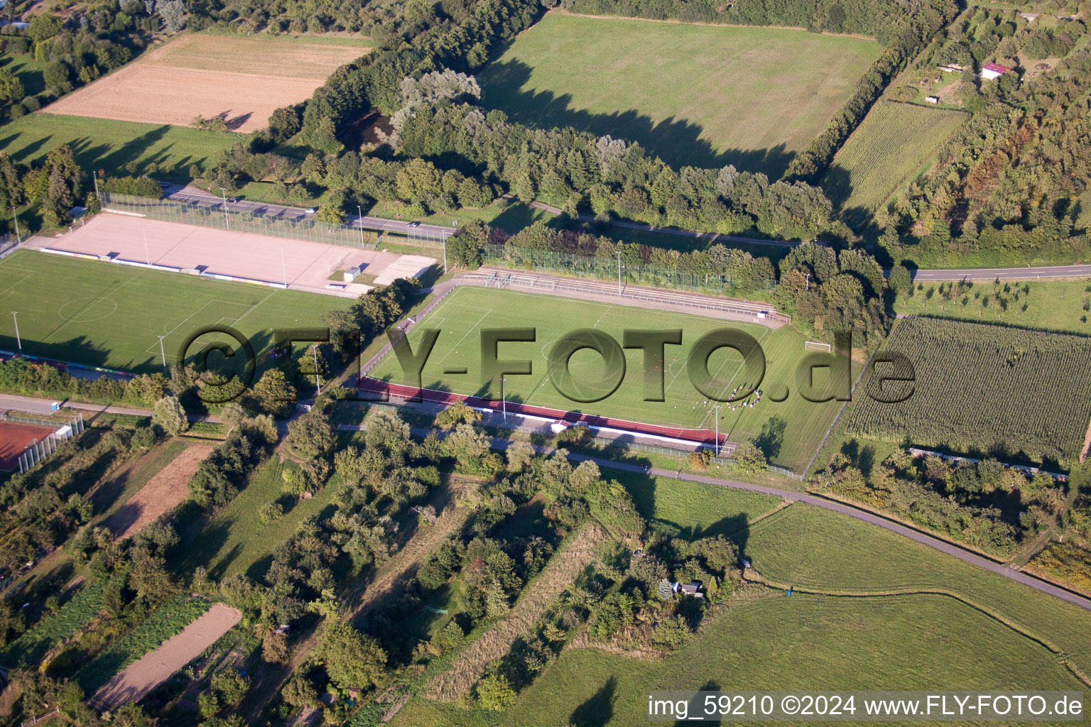 Aerial view of Sports fields SV Sinzheim eV in Sinzheim in the state Baden-Wuerttemberg, Germany