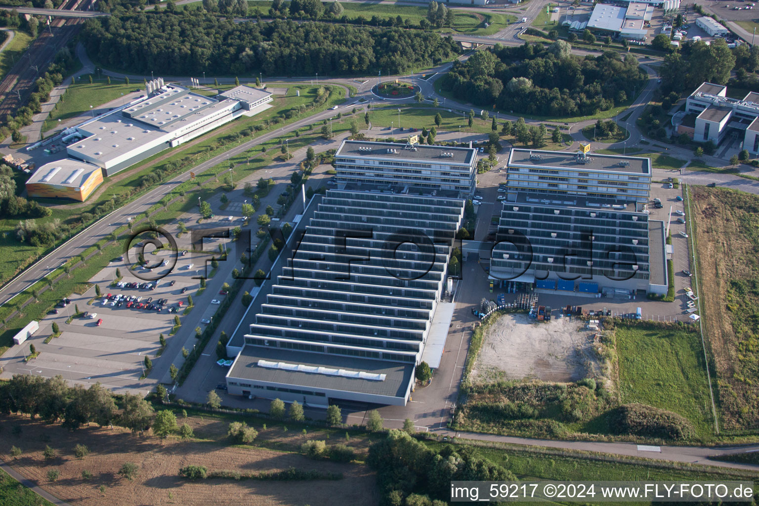 Aerial view of Industrial area in the district Vimbuch in Bühl in the state Baden-Wuerttemberg, Germany