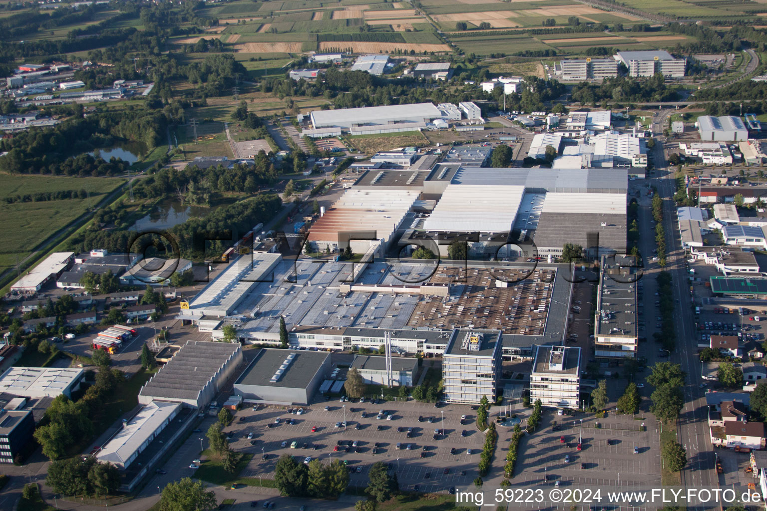 Oblique view of Industrial area in the district Vimbuch in Bühl in the state Baden-Wuerttemberg, Germany