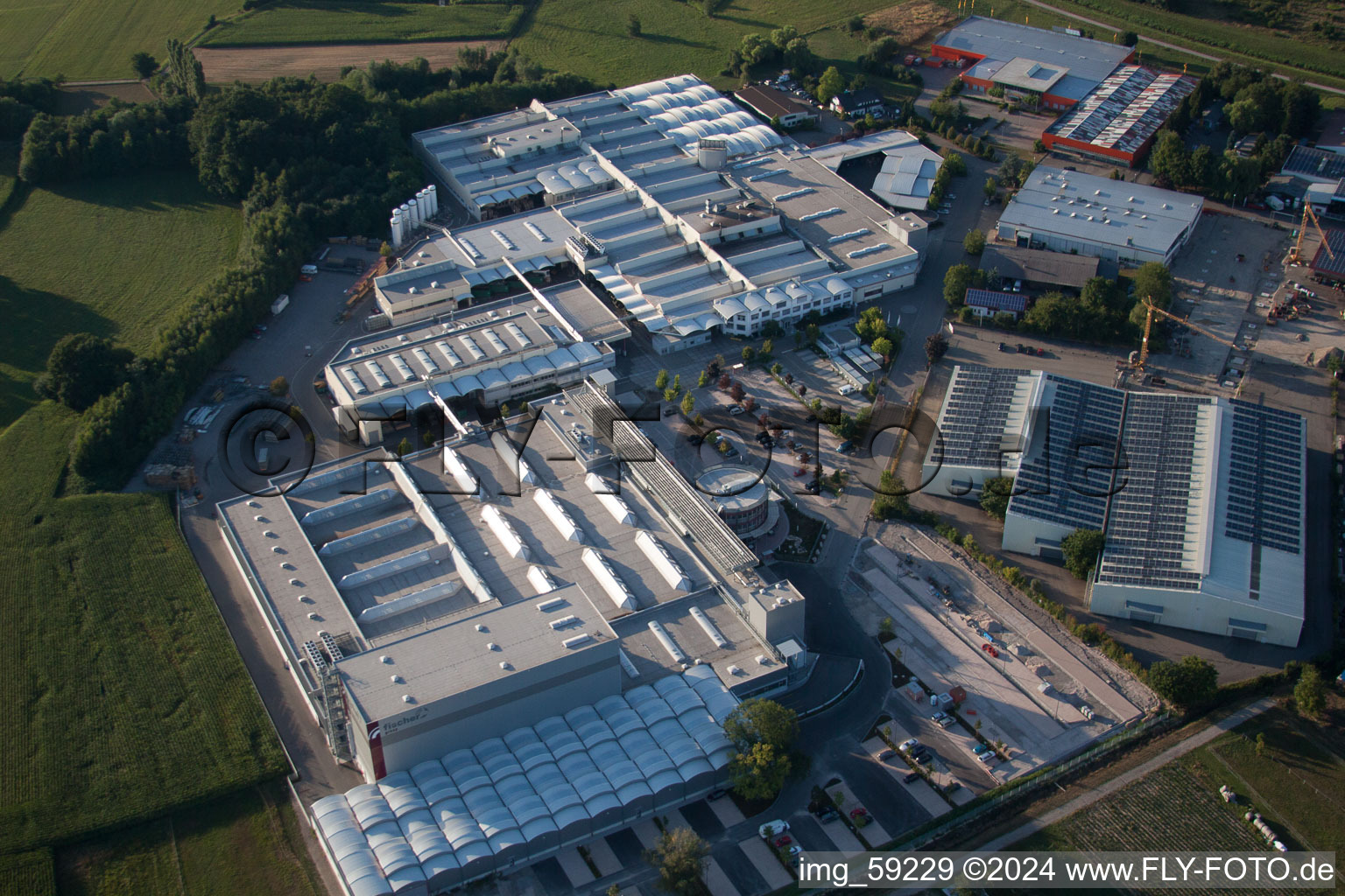 Aerial photograpy of Industrial and commercial area of Fischer Edelstahlrohre GmbH in Achern in the state Baden-Wurttemberg, Germany