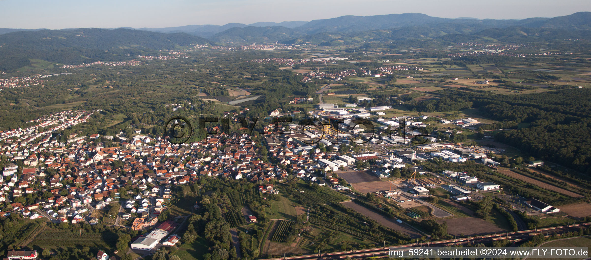 Town View of the streets and houses of the residential areas in Renchen in the state Baden-Wurttemberg, Germany