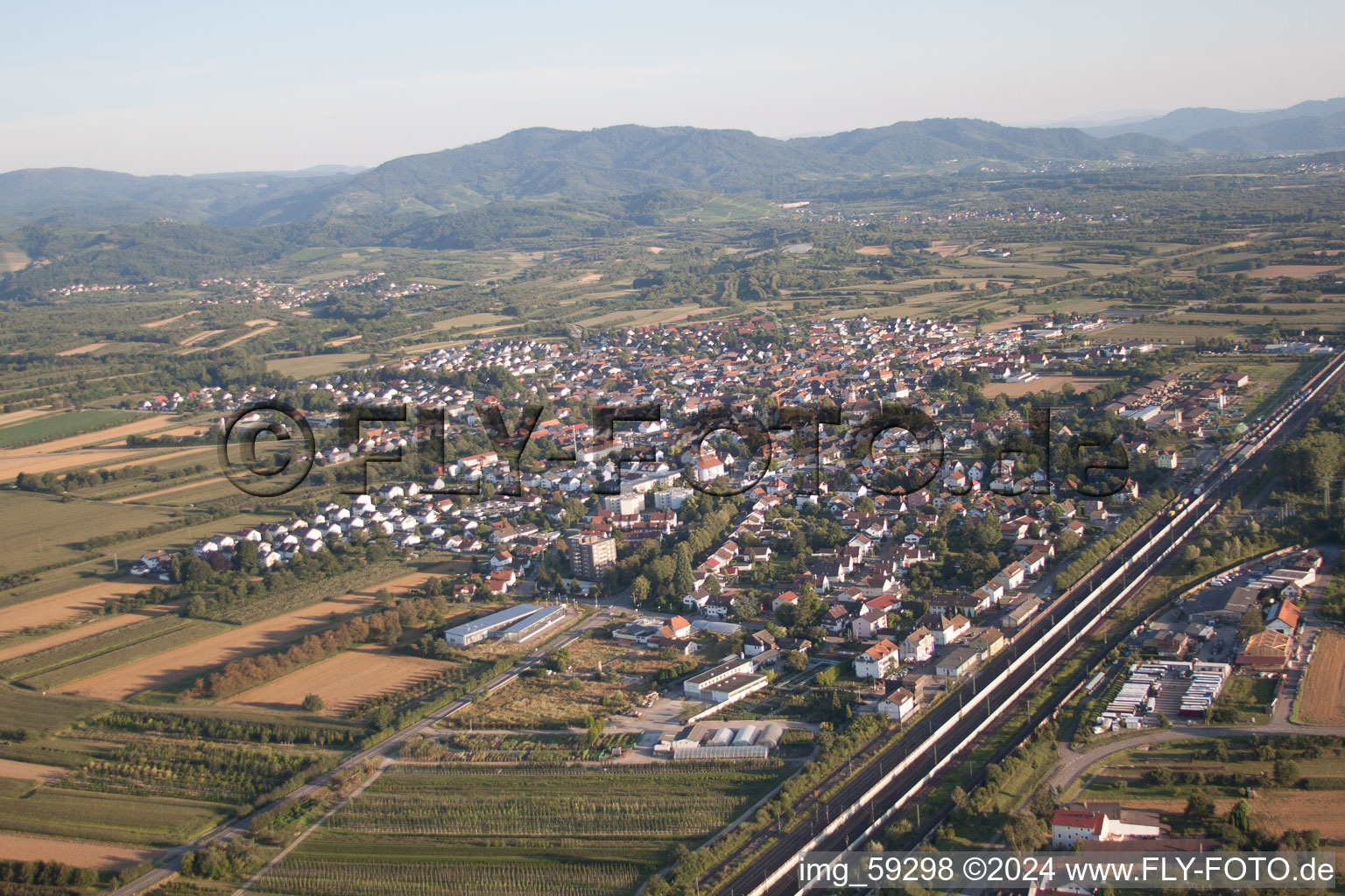 Aerial photograpy of Town View of the streets and houses of the residential areas in the district Urloffen in Appenweier in the state Baden-Wurttemberg