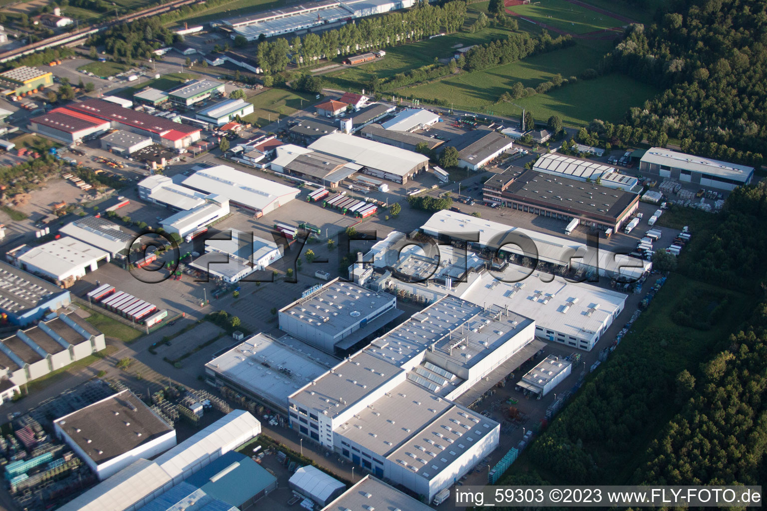 Oblique view of Industrial area in Appenweier in the state Baden-Wuerttemberg, Germany