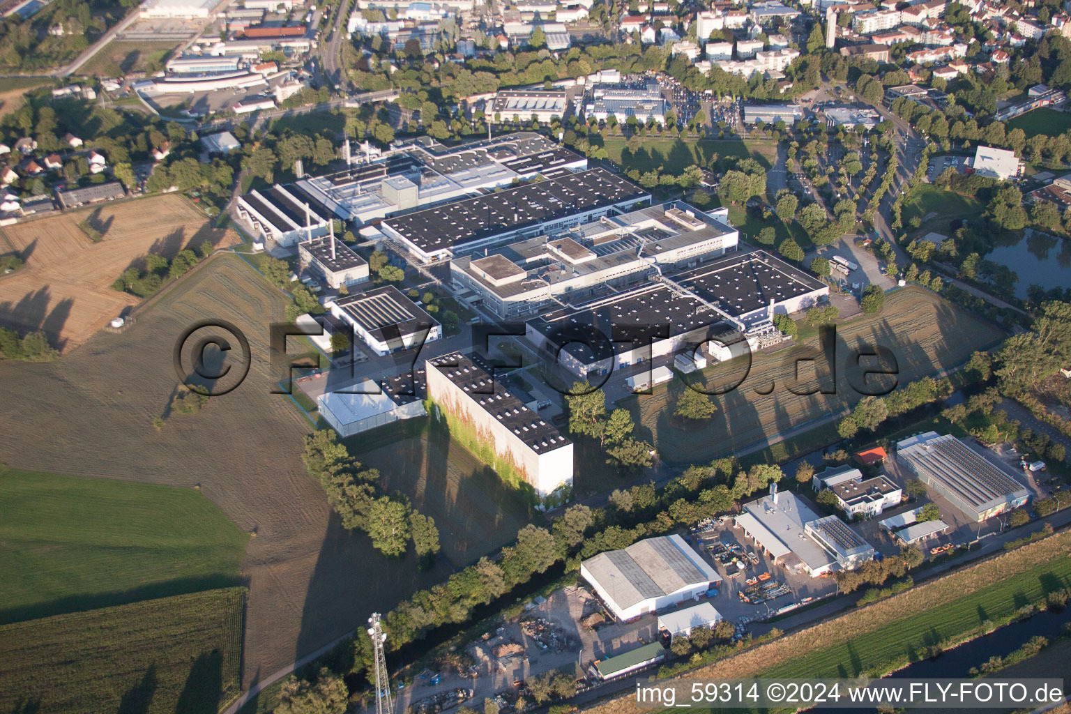 Aerial view of Tesa-Werke in Offenburg in the state Baden-Wuerttemberg, Germany