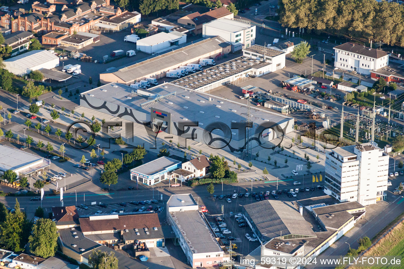 Building of the shopping center Camping and Freizeit Kuhn GmbH in the district Waltersweier in Offenburg in the state Baden-Wurttemberg, Germany