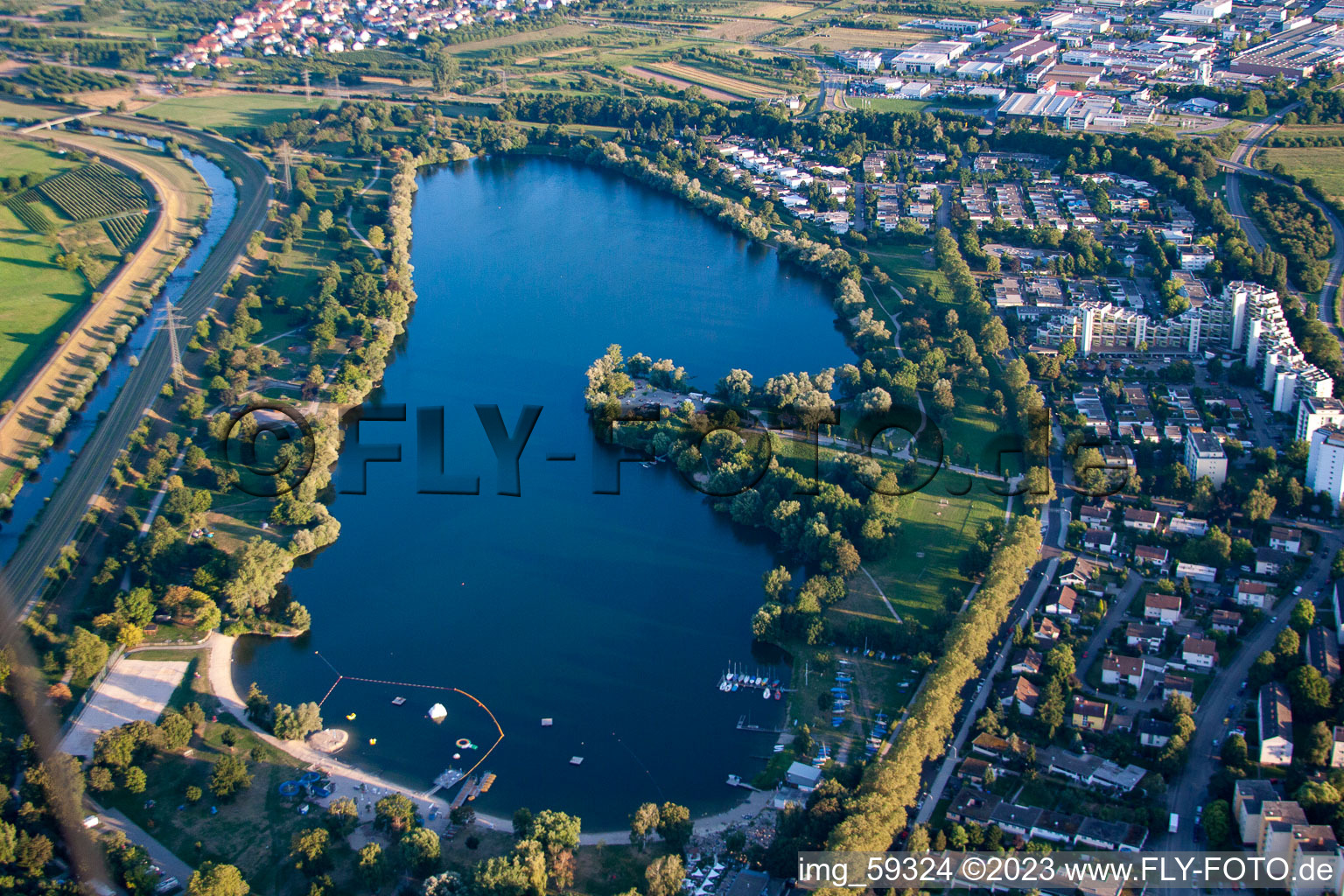 Aerial view of Gifiz Lake in the district Uffhofen in Offenburg in the state Baden-Wuerttemberg, Germany