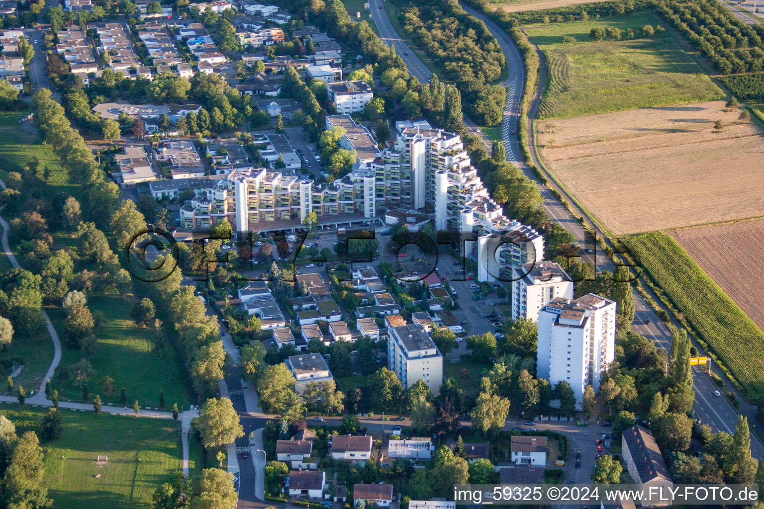 Aerial view of District Uffhofen in Offenburg in the state Baden-Wuerttemberg, Germany