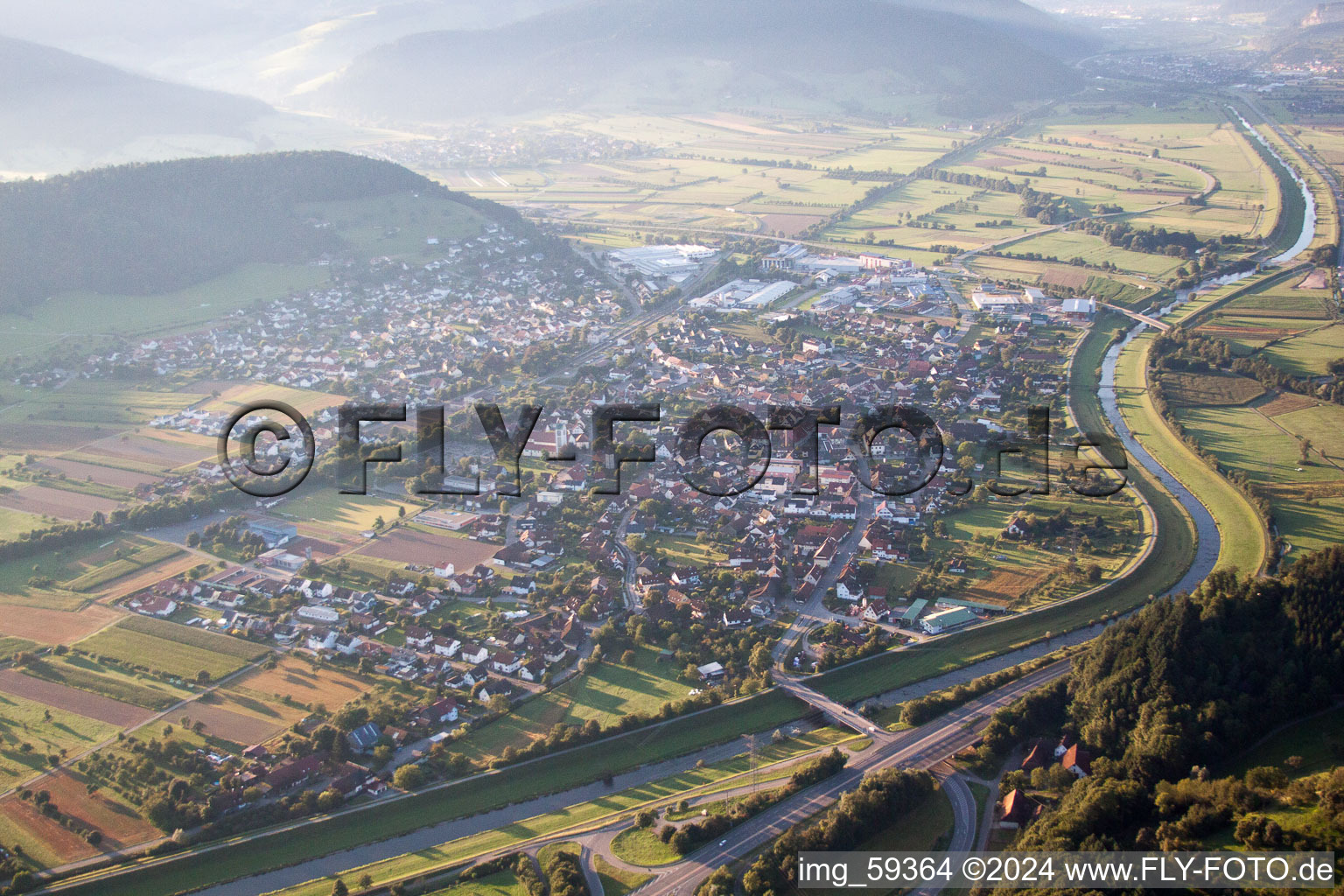 Village on the banks of the area Kinzig - river course in Biberach in the state Baden-Wurttemberg