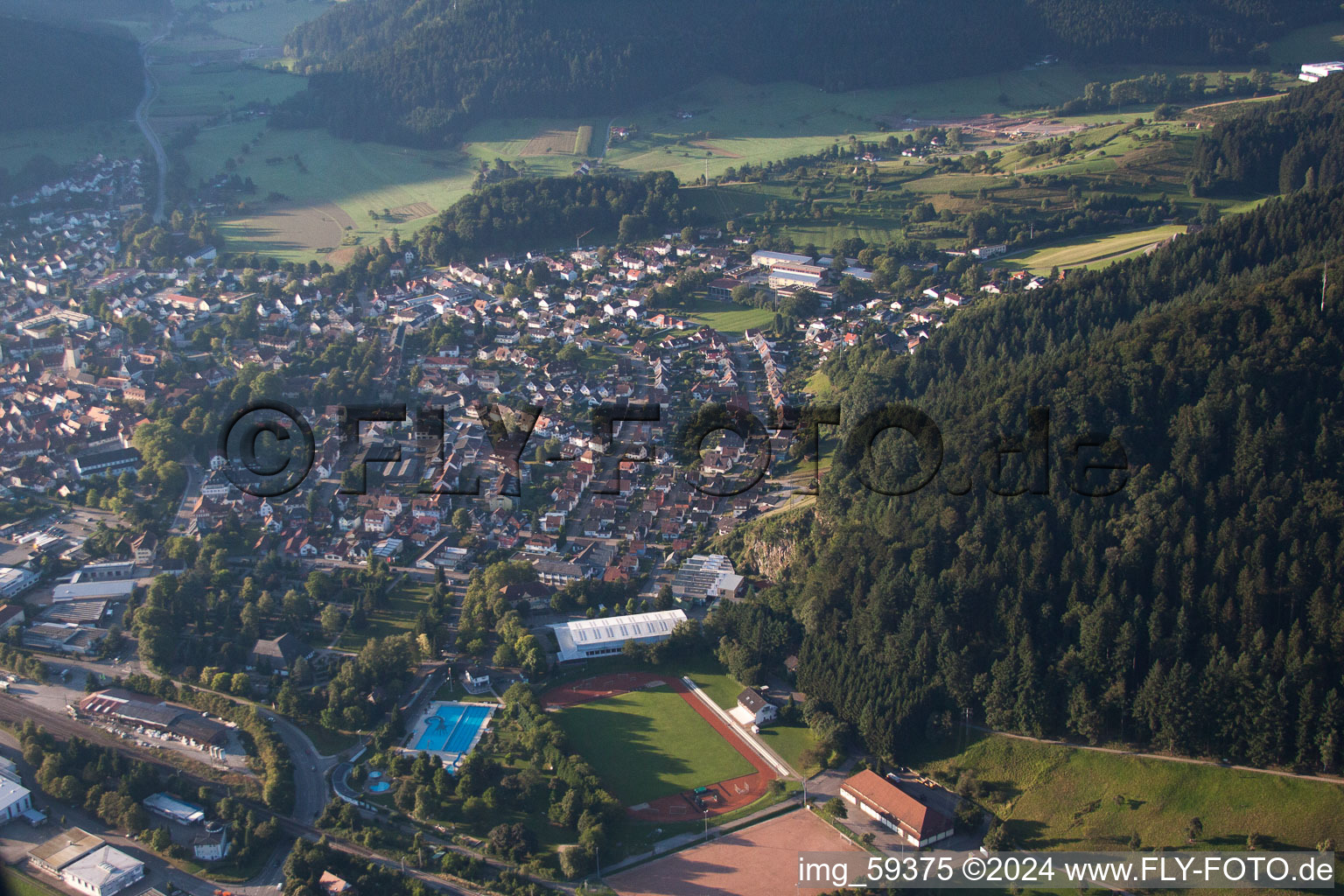 Bird's eye view of Haslach im Kinzigtal in the state Baden-Wuerttemberg, Germany