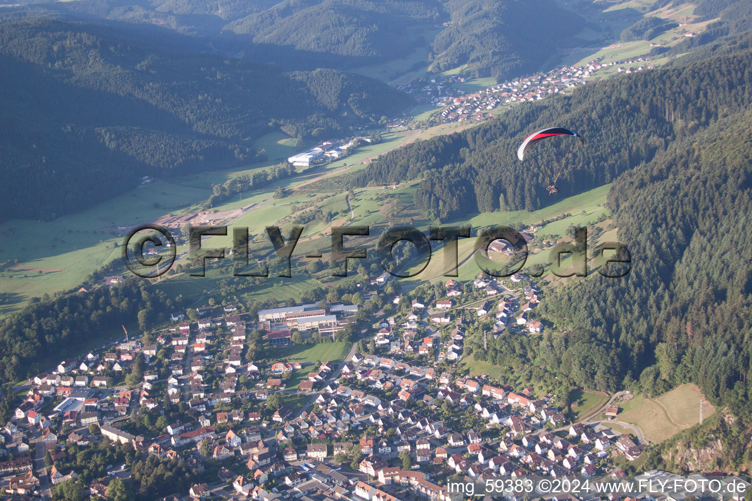 Drone recording of Haslach im Kinzigtal in the state Baden-Wuerttemberg, Germany