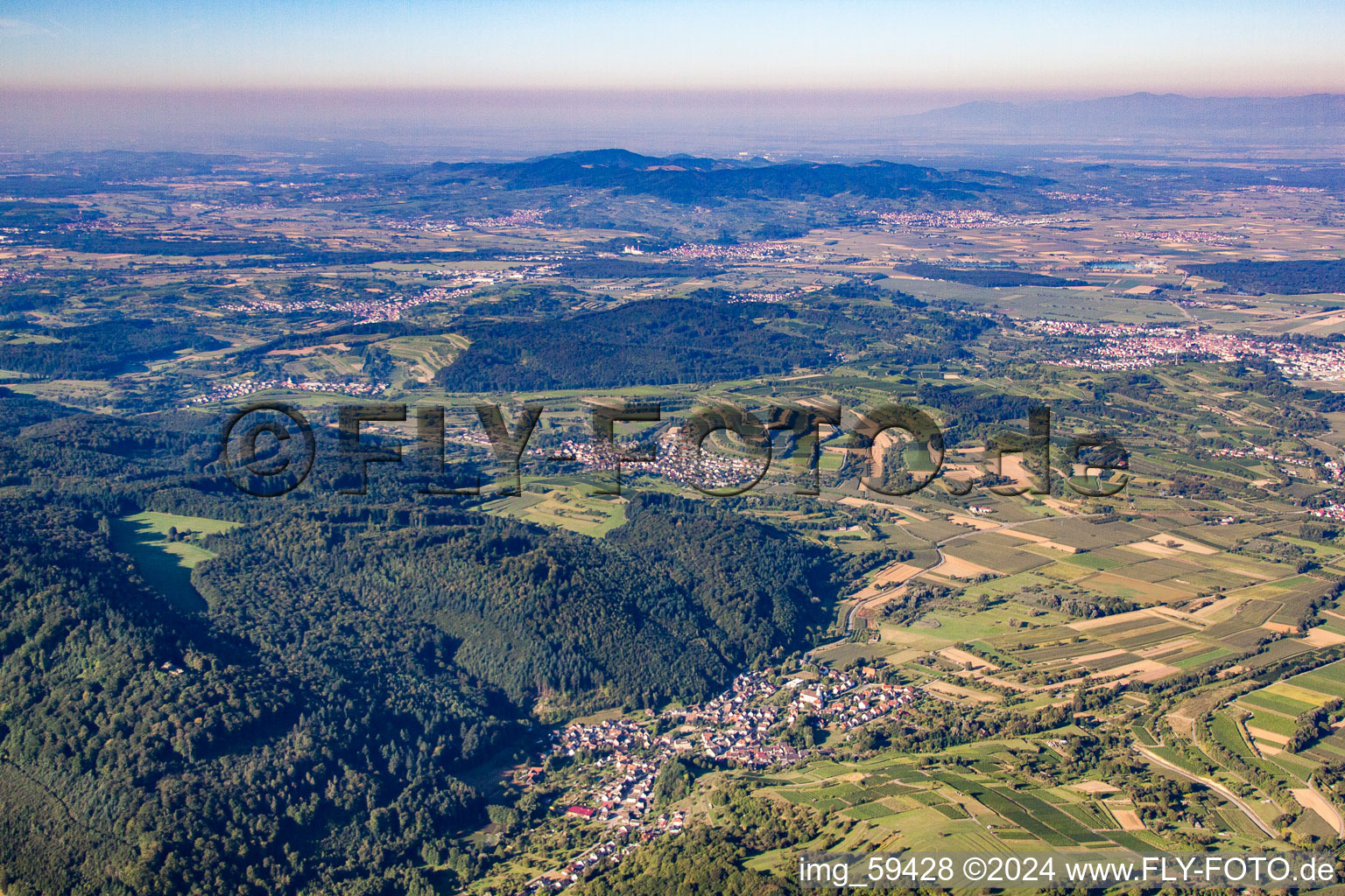 View of the Kaiserstuhl from the northeast in the district Bleichheim in Herbolzheim in the state Baden-Wuerttemberg, Germany