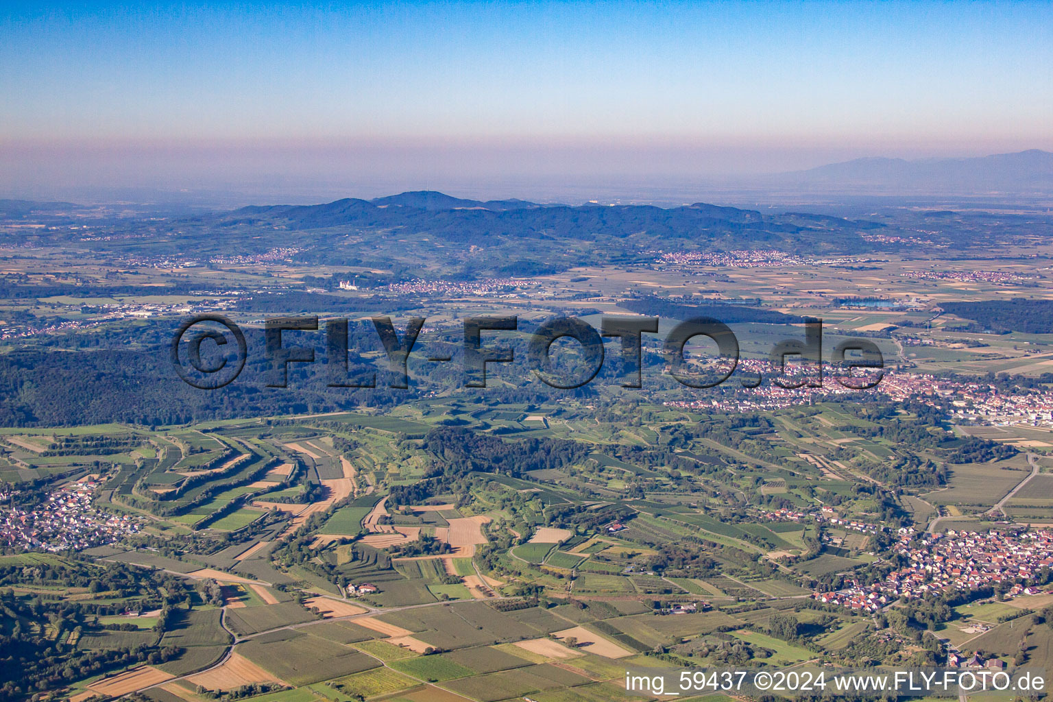 Aerial view of View of the Kaiserstuhl from the northeast in Wagenstadt in the state Baden-Wuerttemberg, Germany