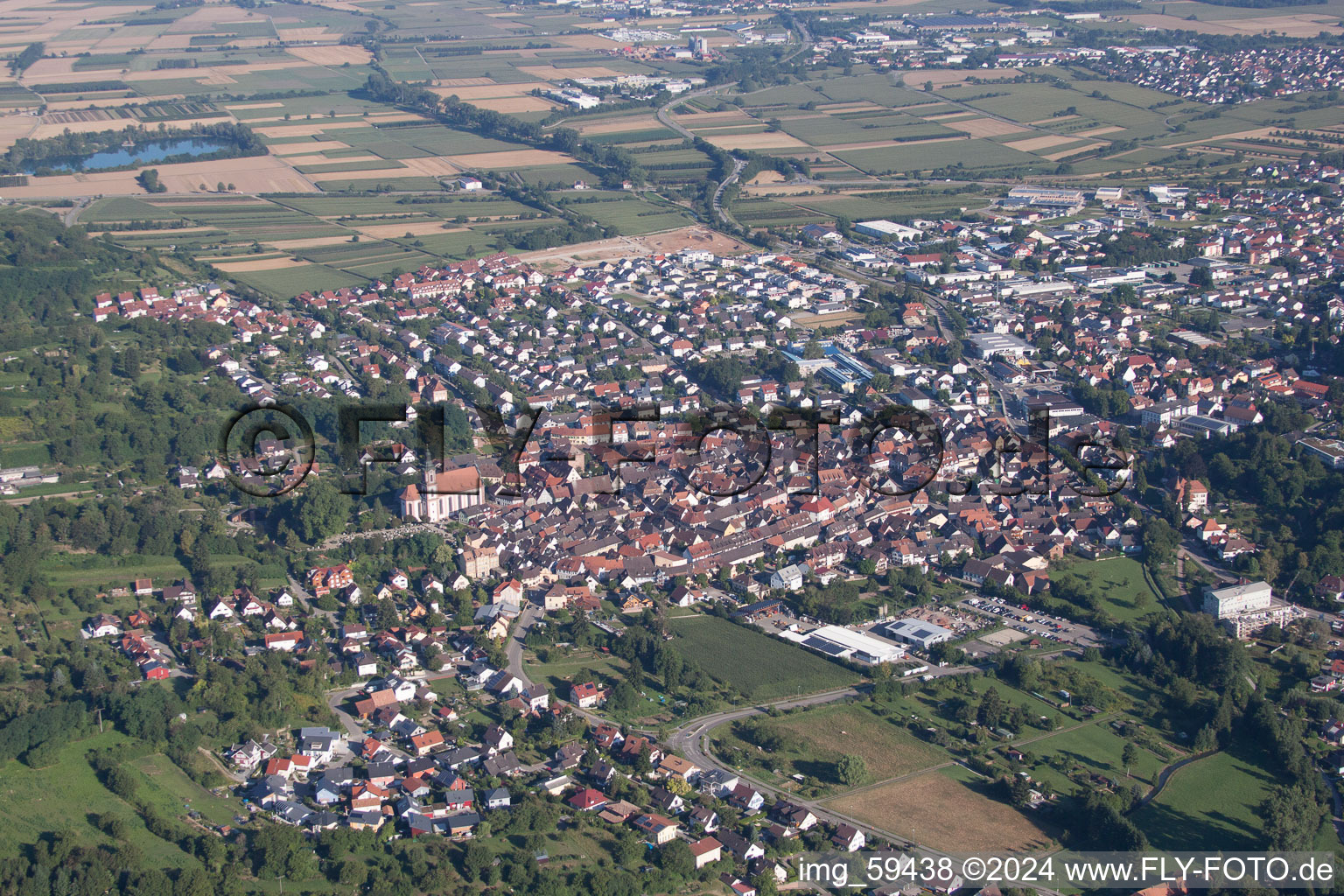 Aerial photograpy of Ettenheim in the state Baden-Wuerttemberg, Germany