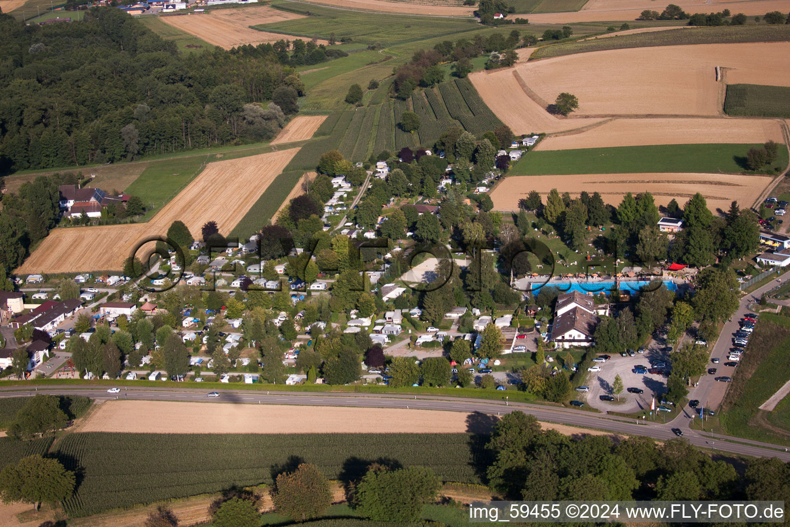 Camping Oase with caravans and tents and pool in Ettenheim in the state Baden-Wurttemberg