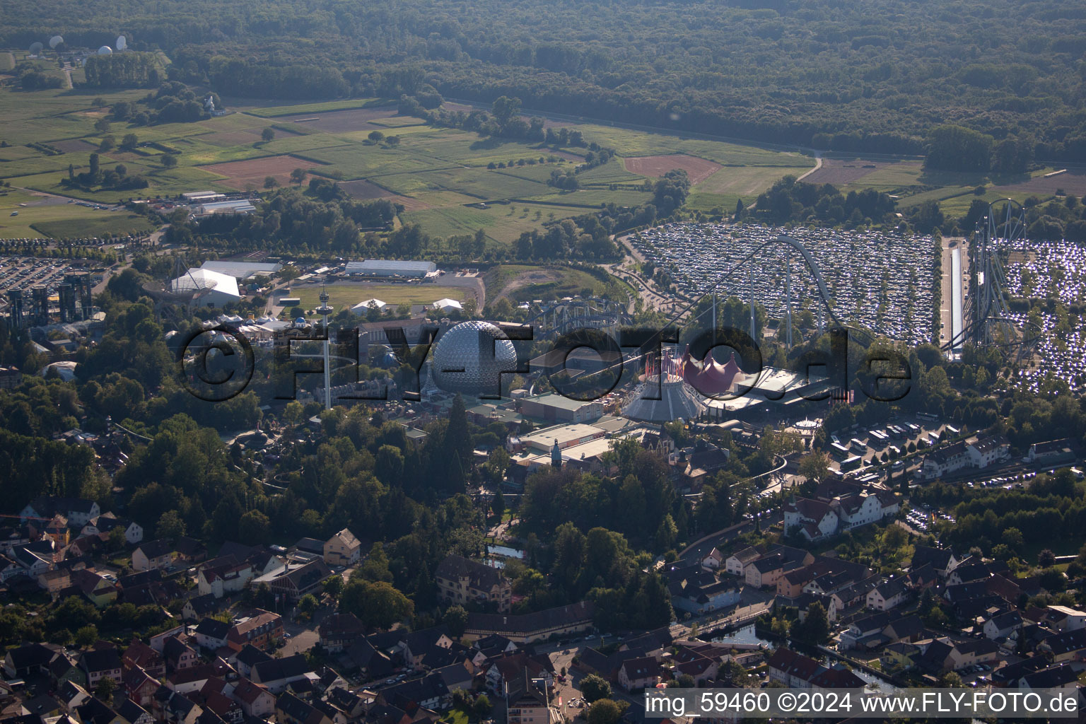 Aerial photograpy of European Park Rust in Rust in the state Baden-Wuerttemberg, Germany