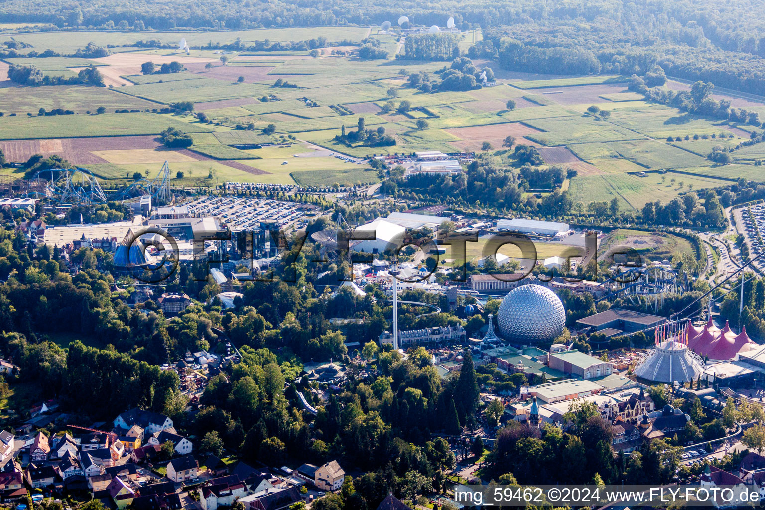 Aerial view of Leisure Centre - Amusement Park Europa-Park in Rust in the state Baden-Wurttemberg, Germany