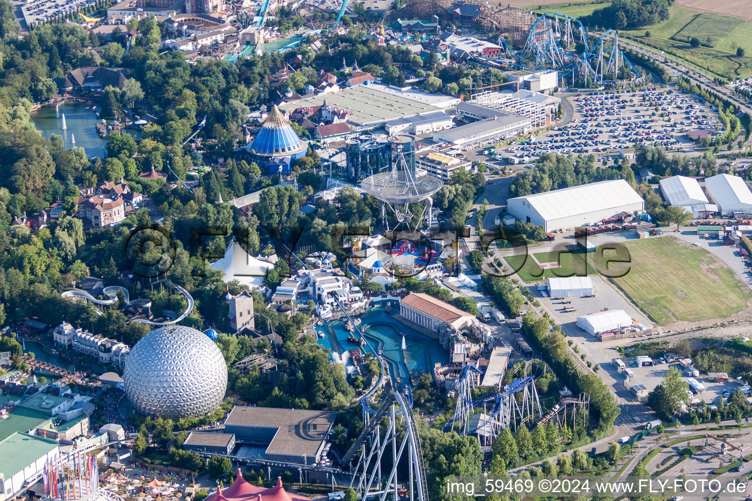 Oblique view of Leisure Centre - Amusement Park Europa-Park in Rust in the state Baden-Wurttemberg, Germany