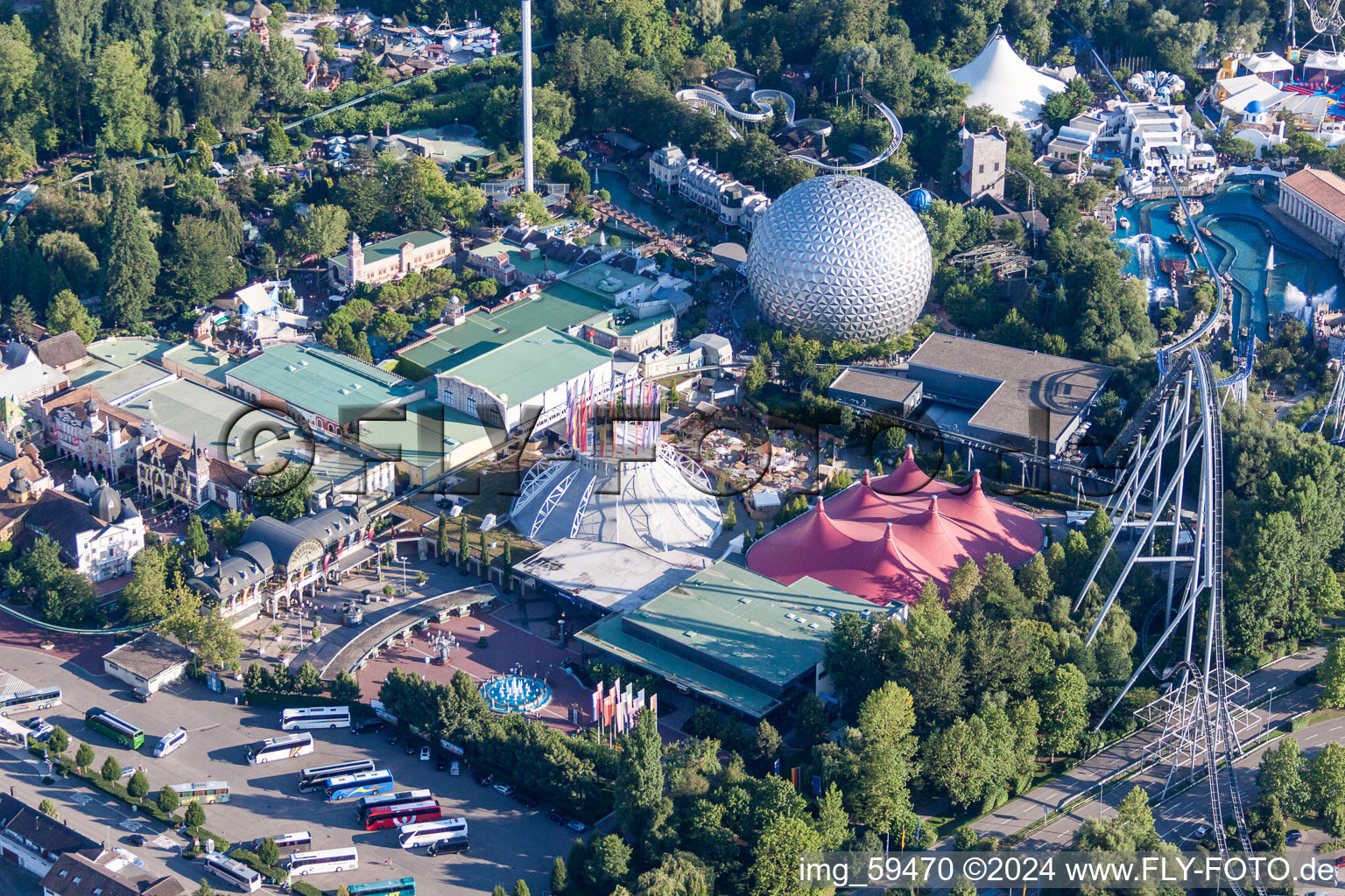 Leisure Centre - Amusement Park Europa-Park in Rust in the state Baden-Wurttemberg, Germany from above