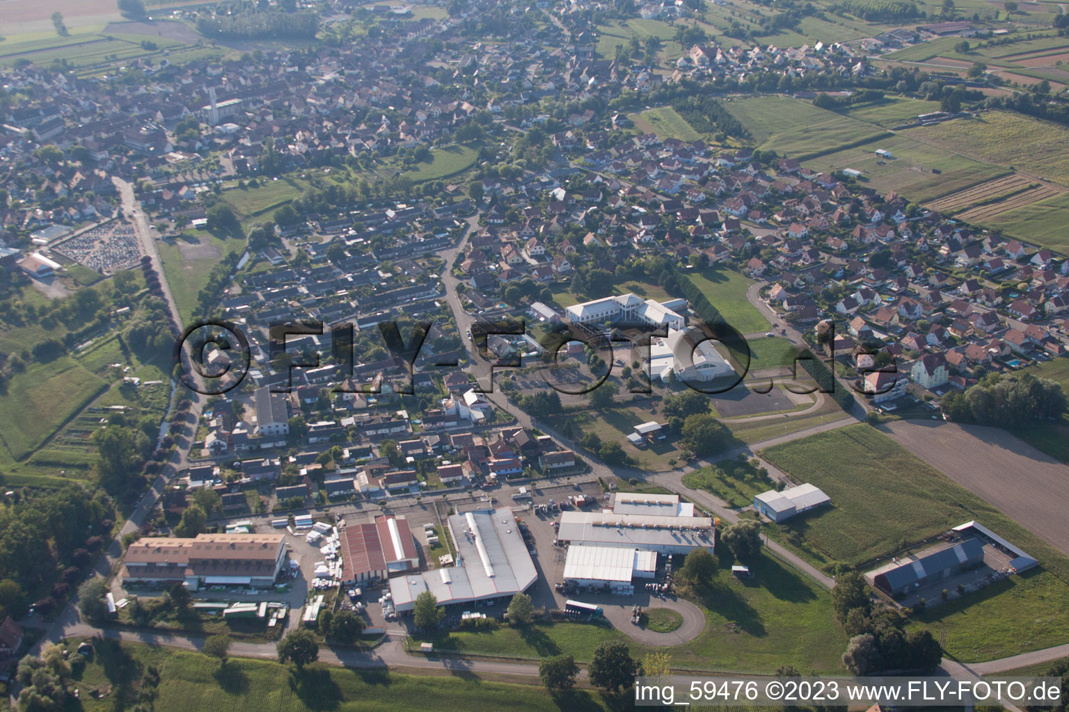Aerial view of Rhinau in the state Bas-Rhin, France