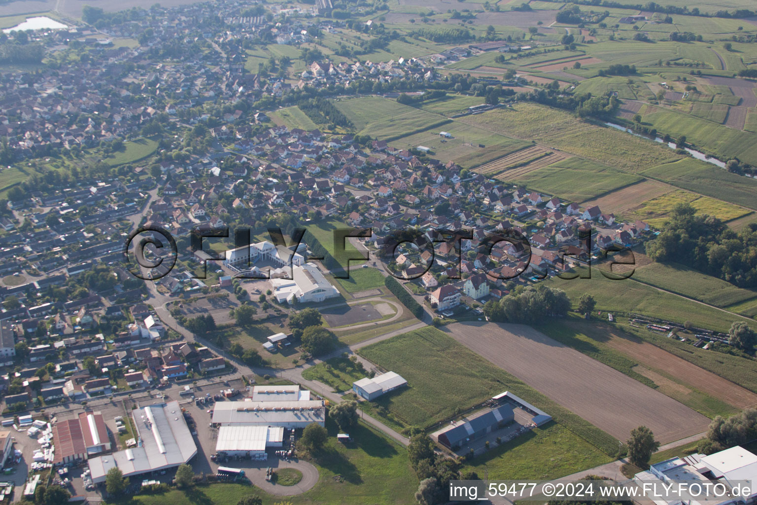 Aerial photograpy of Rhinau in the state Bas-Rhin, France