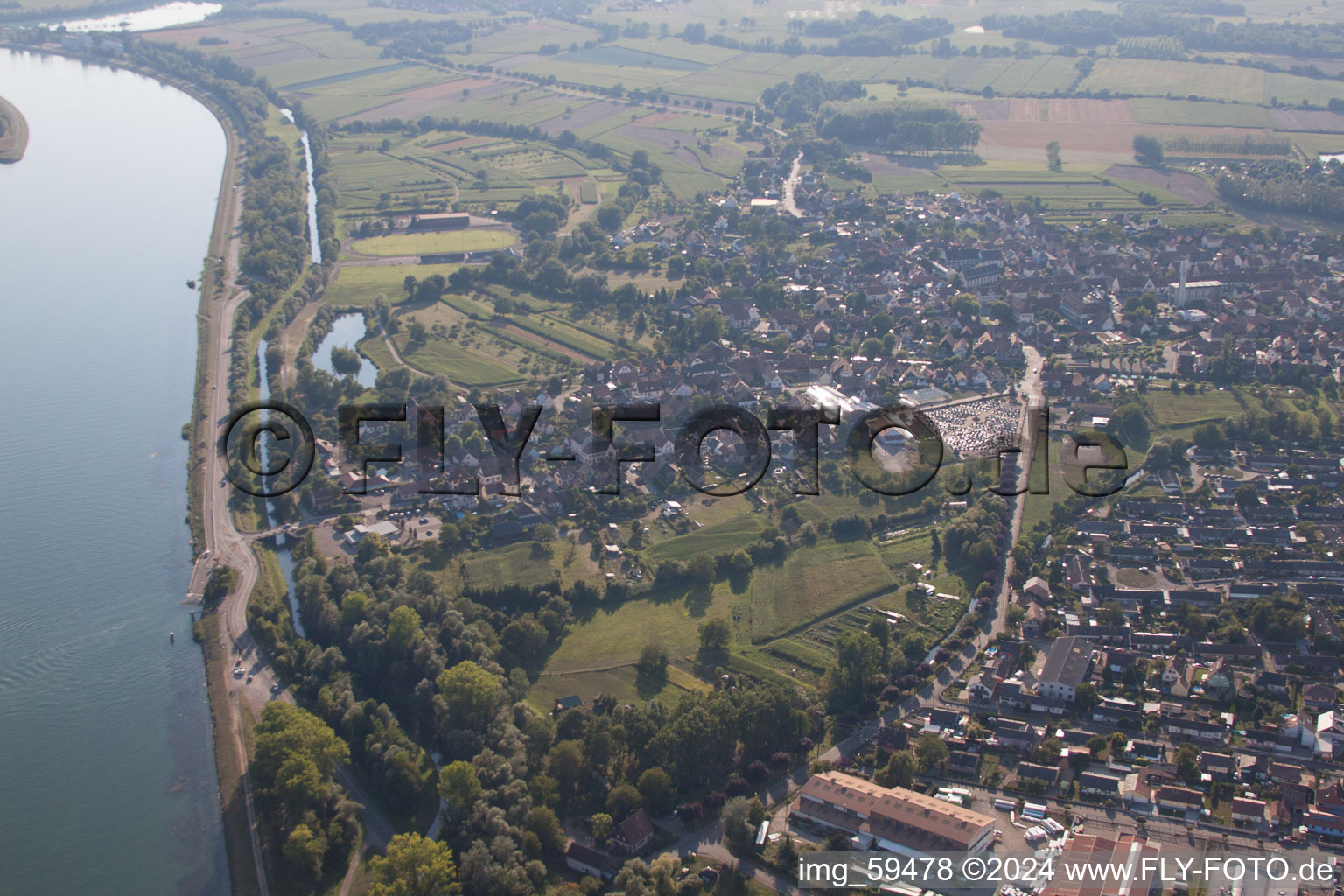 Oblique view of Rhinau in the state Bas-Rhin, France