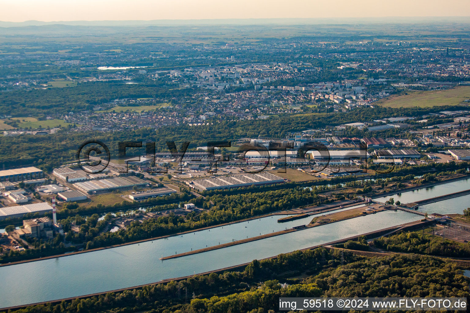 Aerial photograpy of Port of Strasbourg in the district Port du Rhin Sud in Straßburg in the state Bas-Rhin, France