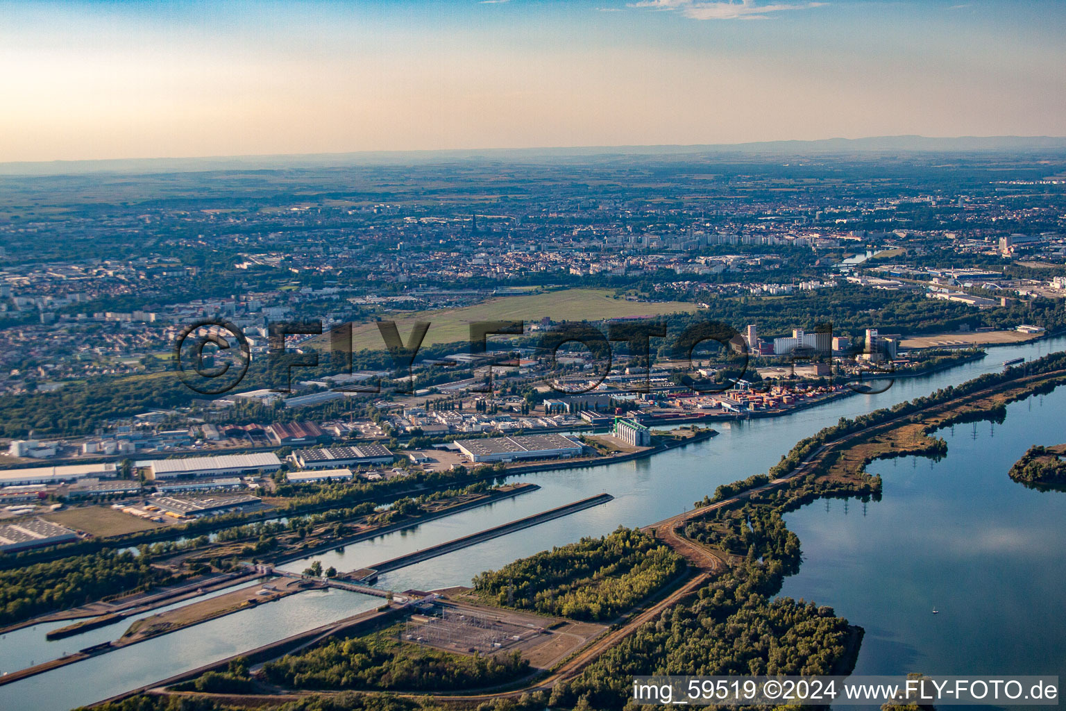 Oblique view of Port of Strasbourg in the district Port du Rhin Sud in Straßburg in the state Bas-Rhin, France